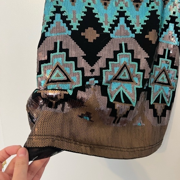 NWT Small Sequin Gold Turquoise and Black Mini Skirt Boho Vibe - Picture 10 of 12